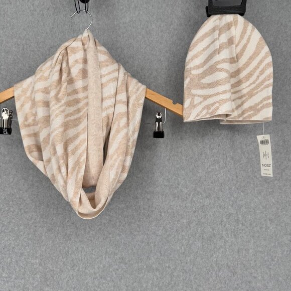 Chico's Accessories - Chicos Tiger Print Knit Hat and Wrap Scarf Set One Size Cream Tan Soft Animal